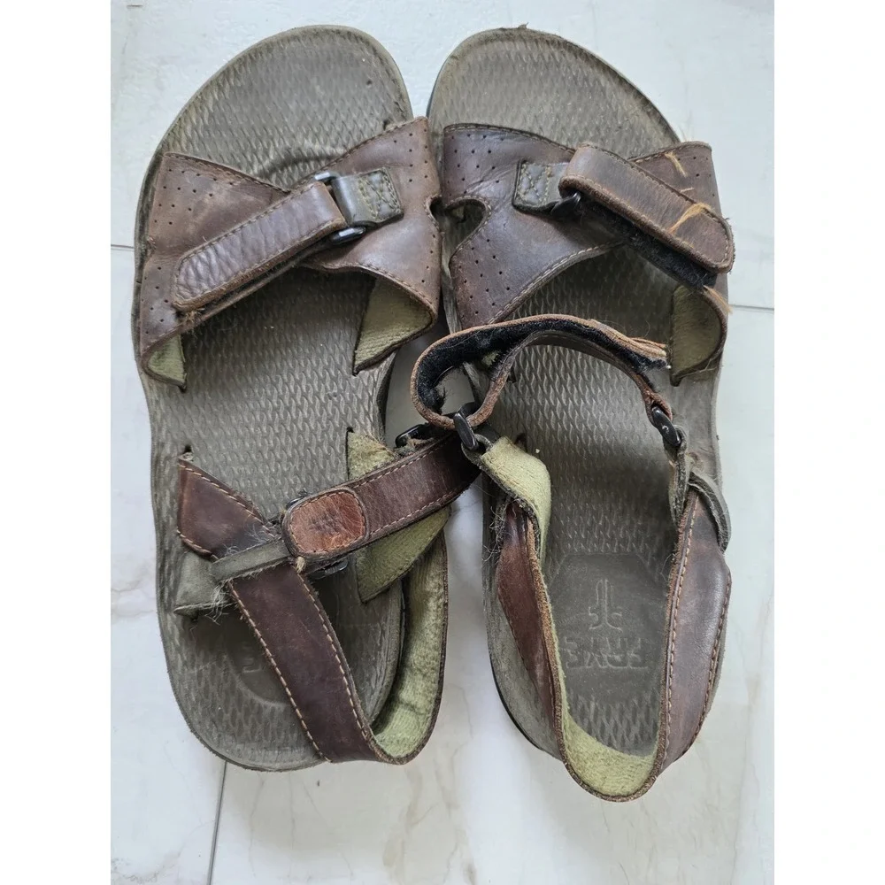 Vtg Frye Leather Fisherman Sandals Brown Adjustable Hook Loop Mens 10.5 Est